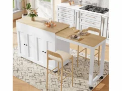 Isla central de cocina con 4 puertas - Tablero extensible - 118(180)x46x94 cm - + natural^ModernLuxe Discount