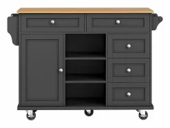 Isla central de cocina con 5 cajones 3 nichos y 1 puerta, con patas fijas y ruedas, 134x46x92cm -^DripeX Clearance