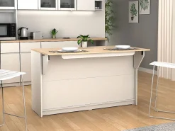 Vente-unique Isla Cocina|Isla central de cocina con 2 puertas - Blanco y roble - BENITA