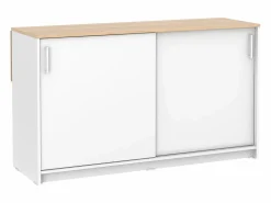 Vente-unique Isla Cocina|Isla central de cocina con 2 puertas - Blanco y roble - BENITA