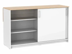 Vente-unique Isla Cocina|Isla central de cocina con 2 puertas - Blanco y roble - BENITA