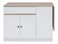 Vente-unique Isla central de cocina con almacenamiento en MDF - Blanco y natural - HELOMY Color natural claro / Blanco Outlet
