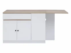 Vente-unique Isla central de cocina con almacenamiento en MDF - Blanco y natural - HELOMY Color natural claro / Blanco Outlet