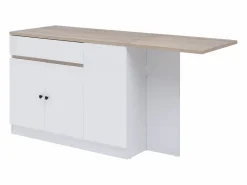Vente-unique Isla central de cocina con almacenamiento en MDF - Blanco y natural - HELOMY Color natural claro / Blanco Outlet