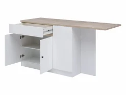 Vente-unique Isla central de cocina con almacenamiento en MDF - Blanco y natural - HELOMY Color natural claro / Blanco Outlet