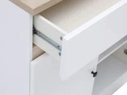 Vente-unique Isla central de cocina con almacenamiento en MDF - Blanco y natural - HELOMY Color natural claro / Blanco Outlet