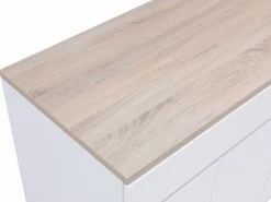 Vente-unique Isla central de cocina con almacenamiento en MDF - Blanco y natural - HELOMY Color natural claro / Blanco Outlet