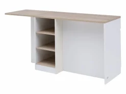 Vente-unique Isla central de cocina con almacenamiento en MDF - Blanco y natural - HELOMY Color natural claro / Blanco Outlet