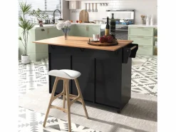 ModernLuxe Isla central de cocina móvil - Tablero extensible - 2 cajones + puertas de armario para almacenamiento - Negro Sale