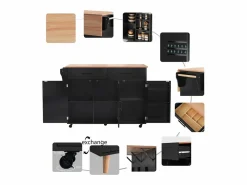 ModernLuxe Isla central de cocina móvil - Tablero extensible - 2 cajones + puertas de armario para almacenamiento - Negro Sale