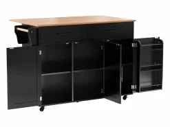 ModernLuxe Isla central de cocina móvil - Tablero extensible - 2 cajones + puertas de armario para almacenamiento - Negro Sale