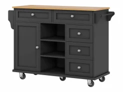ModernLuxe Isla central de cocina móvil - 5 cajones y 5 compartimentos - MDF - Negro New