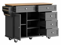 ModernLuxe Isla central de cocina móvil - 5 cajones y 5 compartimentos - MDF - Negro New