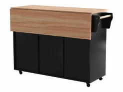 OKWISH Isla central móvil con mesa plegable, 3 puertas y 2 cajones de almacenamiento - Negro