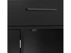 OKWISH Isla central móvil con mesa plegable, 3 puertas y 2 cajones de almacenamiento - Negro
