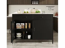 Isla de cocina - 100 x 90 x 90 cm - mesa de bar - con 2 puertas + 2 cajones + patas regulables - MDF -^Merax Discount