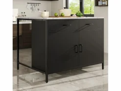 Isla de cocina - 100 x 90 x 90 cm - mesa de bar - con 2 puertas + 2 cajones + patas regulables - MDF -^Merax Discount