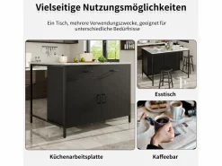 Isla de cocina - 100 x 90 x 90 cm - mesa de bar - con 2 puertas + 2 cajones + patas regulables - MDF -^Merax Discount