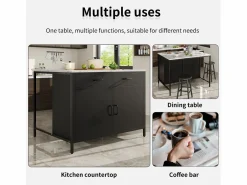 Isla de cocina - 100 x 90 x 90 cm - mesa de bar - con 2 puertas + 2 cajones + patas regulables - MDF -^Merax Discount