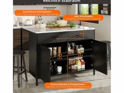 Isla de cocina - 100 x 90 x 90 cm - mesa de bar - con 2 puertas + 2 cajones + patas regulables - MDF -^Merax Discount