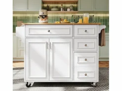 Merax Isla Cocina|Isla de cocina - 110 x 45-75 x 92 cm - carrito de servicio extraíble - con 5 cajones + 2 puertas - MDF -