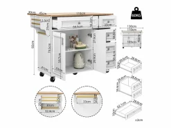 Merax Isla Cocina|Isla de cocina - 110 x 45-75 x 92 cm - carrito de servicio extraíble - con 5 cajones + 2 puertas - MDF -