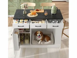Merax Isla Cocina|Isla de cocina - 120 x 60 x 90 cm - con 3 cajones + 1 puerta + espacio para mascotas - MDF -