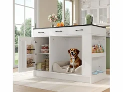 Merax Isla Cocina|Isla de cocina - 120 x 60 x 90 cm - con 3 cajones + 1 puerta + espacio para mascotas - MDF -