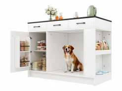 Merax Isla Cocina|Isla de cocina - 120 x 60 x 90 cm - con 3 cajones + 1 puerta + espacio para mascotas - MDF -