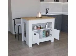 TuHome Isla de cocina Arlet en melamina con 2 puertas y 3 estantes , Blanco / Macadamia , 89.9 cm X 103 cm X 70 cm Multicolor Online