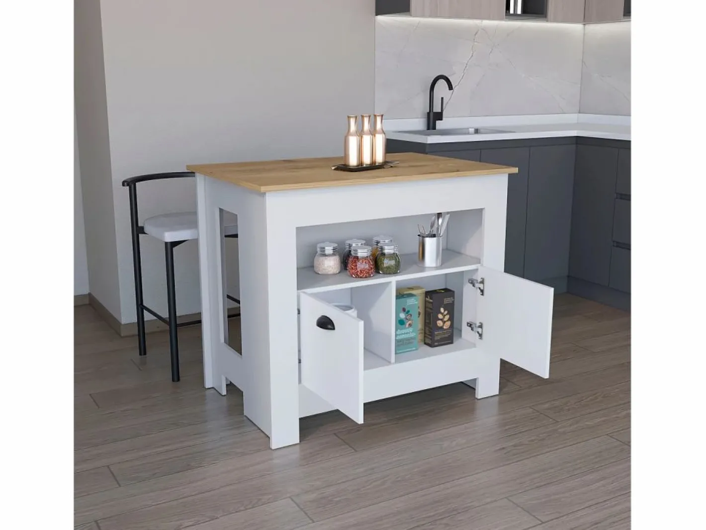 TuHome Isla de cocina Arlet en melamina con 2 puertas y 3 estantes , Blanco / Macadamia , 89.9 cm X 103 cm X 70 cm Multicolor Online