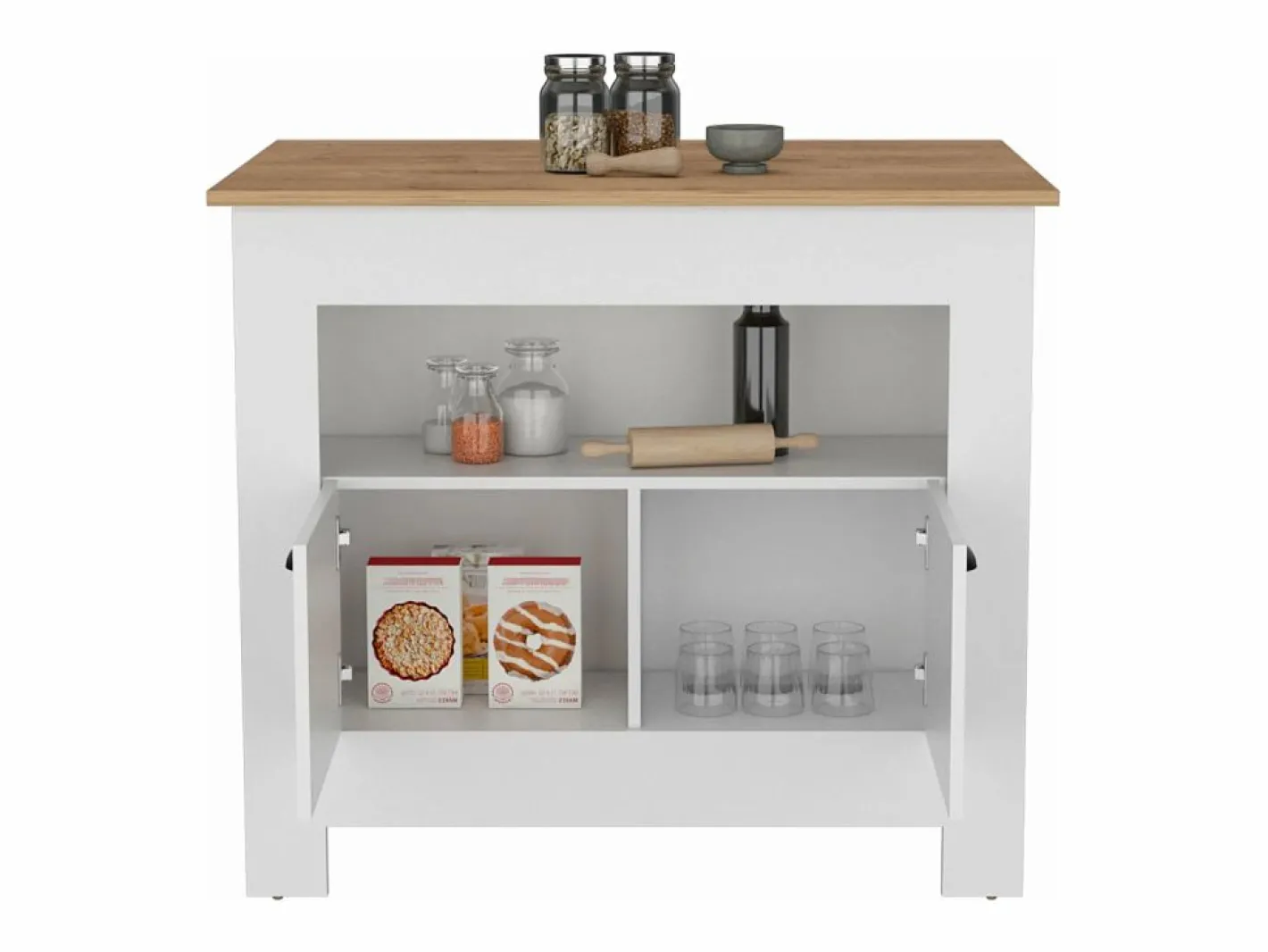TuHome Isla de cocina Arlet en melamina con 2 puertas y 3 estantes , Blanco / Macadamia , 89.9 cm X 103 cm X 70 cm Multicolor Online