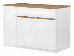 Vente-unique Isla de cocina atemporal - MDF - 130 cm de largo - Blanco y Natural - MEILI Color natural claro / Blanco