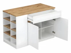Vente-unique Isla de cocina atemporal - MDF - 130 cm de largo - Blanco y Natural - MEILI Color natural claro / Blanco