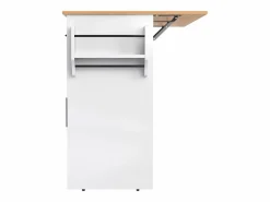 Isla Cocina|Isla de cocina blanca - Isla de cocina con ruedas y patas de madera - Encimera abatible - 2 cajones 4 puertas