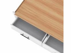 Isla Cocina|Isla de cocina blanca - Isla de cocina con ruedas y patas de madera - Encimera abatible - 2 cajones 4 puertas