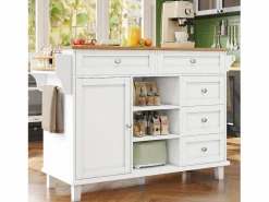 Isla de cocina blanca de 5 cajones - Carrito de cocina de 1 puerta con 3 compartimentos abiertos - Especiero y toallero Blanco Hot