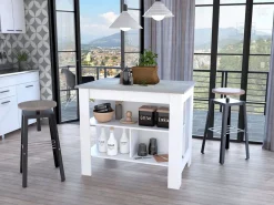 Isla de cocina Cala con tres estantes y cuatro patas , 89.91 cm X 102.87 cm X 69.85 cm , Blanco / Ibiza^TuHome