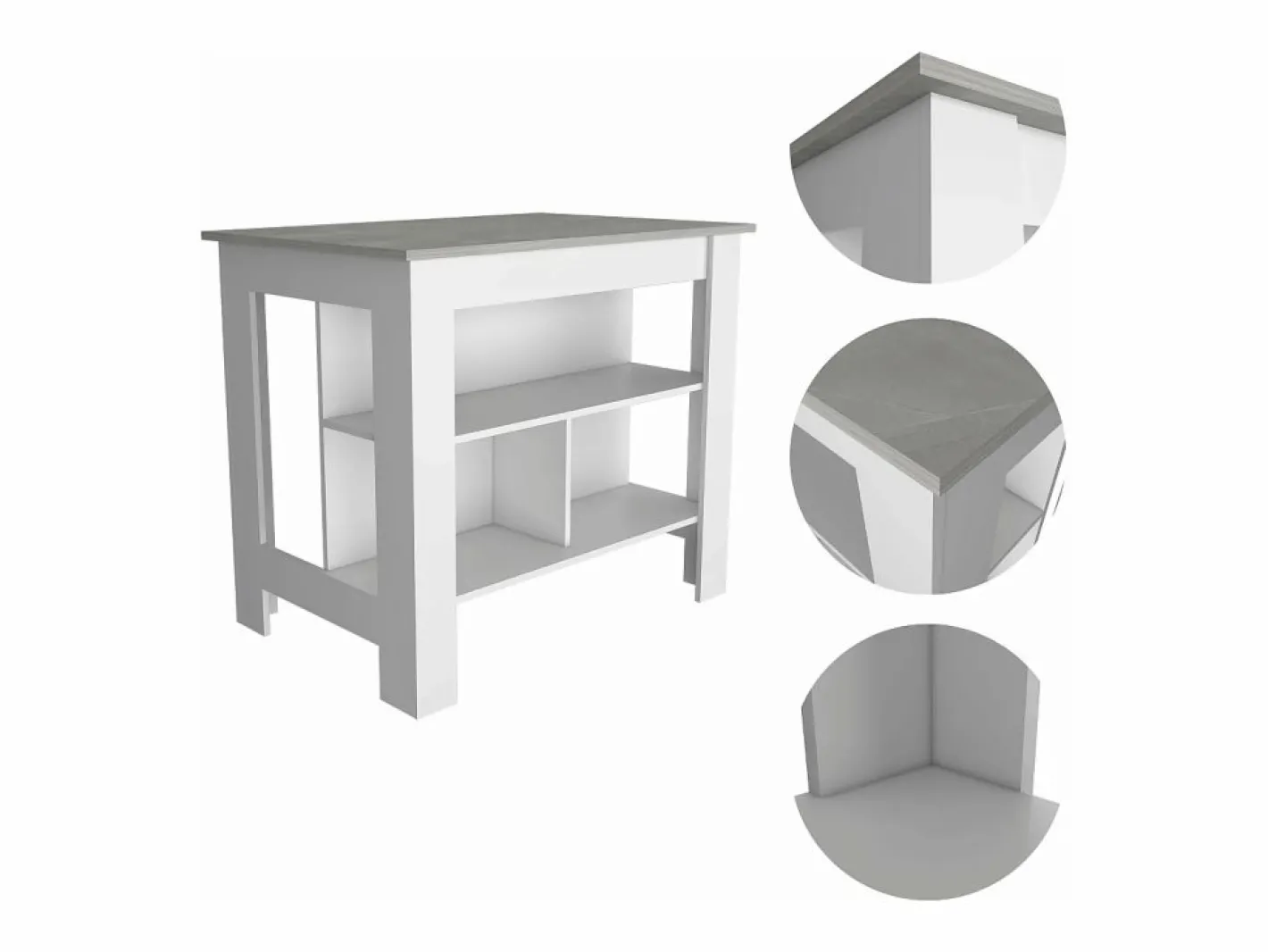 Isla de cocina Cala con tres estantes y cuatro patas , 89.91 cm X 102.87 cm X 69.85 cm , Blanco / Ibiza^TuHome