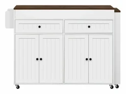 Isla de cocina central - con 4 puertas y 2 cajones - tablero extensible - con ruedas - 180,5×45×92,2 cm - Blanco + Marrón^ModernLuxe New