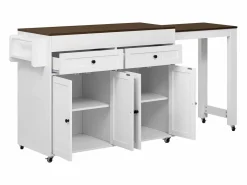 Isla de cocina central - con 4 puertas y 2 cajones - tablero extensible - con ruedas - 180,5×45×92,2 cm - Blanco + Marrón^ModernLuxe New