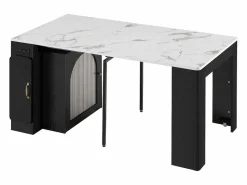 ModernLuxe Isla Cocina|Isla de cocina central - con USB y LED - con mesa de comedor desmontable y extensible - textura de mármol - con 1 puerta - + blanco