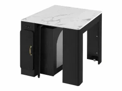 ModernLuxe Isla Cocina|Isla de cocina central - con USB y LED - con mesa de comedor desmontable y extensible - textura de mármol - con 1 puerta - + blanco