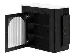 ModernLuxe Isla Cocina|Isla de cocina central - con USB y LED - con mesa de comedor desmontable y extensible - textura de mármol - con 1 puerta - + blanco