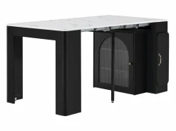 ModernLuxe Isla Cocina|Isla de cocina central - con USB y LED - con mesa de comedor desmontable y extensible - textura de mármol - con 1 puerta - + blanco