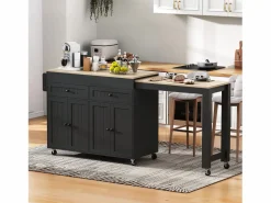 Isla de cocina central - con 4 puertas y 2 cajones - tablero extensible - con ruedas - 180,5×45×92,2 cm -^ModernLuxe Online