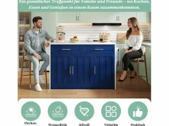 Merax Isla Cocina|Isla de cocina central con 3 puertas + 2 cajones - 120 x 60 x 91 cm - con enchufes + USB - MDF -