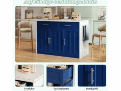 Merax Isla Cocina|Isla de cocina central con 3 puertas + 2 cajones - 120 x 60 x 91 cm - con enchufes + USB - MDF -