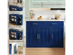 Merax Isla Cocina|Isla de cocina central con 3 puertas + 2 cajones - 120 x 60 x 91 cm - con enchufes + USB - MDF -