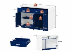 Merax Isla Cocina|Isla de cocina central con 3 puertas + 2 cajones - 120 x 60 x 91 cm - con enchufes + USB - MDF -